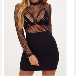 Pretty Little Thing Black Mesh Criss Cross Dress